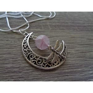 Dragonfly Crescent Moon Necklace Gems
